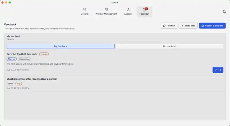Corral opening feedback details with a new administrator response